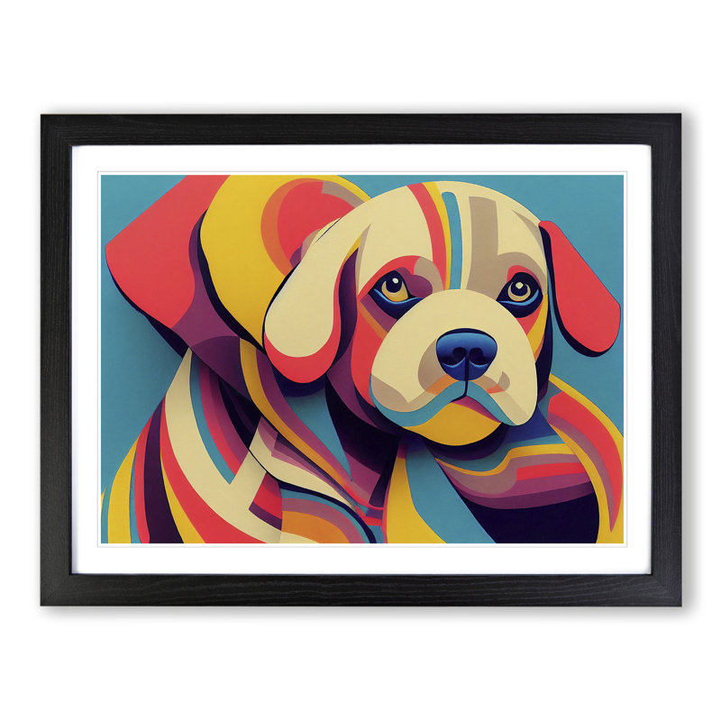 Abstract Puppy Dog - Framed Print, Black, 25cm H x 34cm W x 2cm D