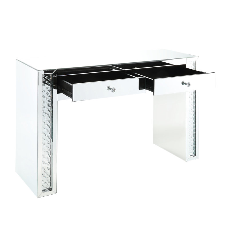 Bureau de coiffeuse argenté, tabouret, plateau en miroir, base de traîneau, verre transparent, tiroirs, tabouret de construction, incrustation de verre, miroir biseauté