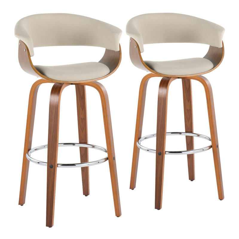 Archaimbaud Swivel Upholstered Counter Stool, Walnut Wood/Chrome, Cream, Bar Stool (29” Seat Height)