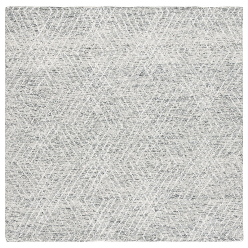 Ulbertus Hand Tufted Wool/Chenil/Cotton Abstract Rug in Ivory/Gray, Square 6'