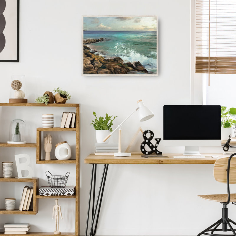 Impression sur toile Rocky Shore par Studio Arts, H 31 po x l 41 po x P 1,5 po, Bois de grange encadré