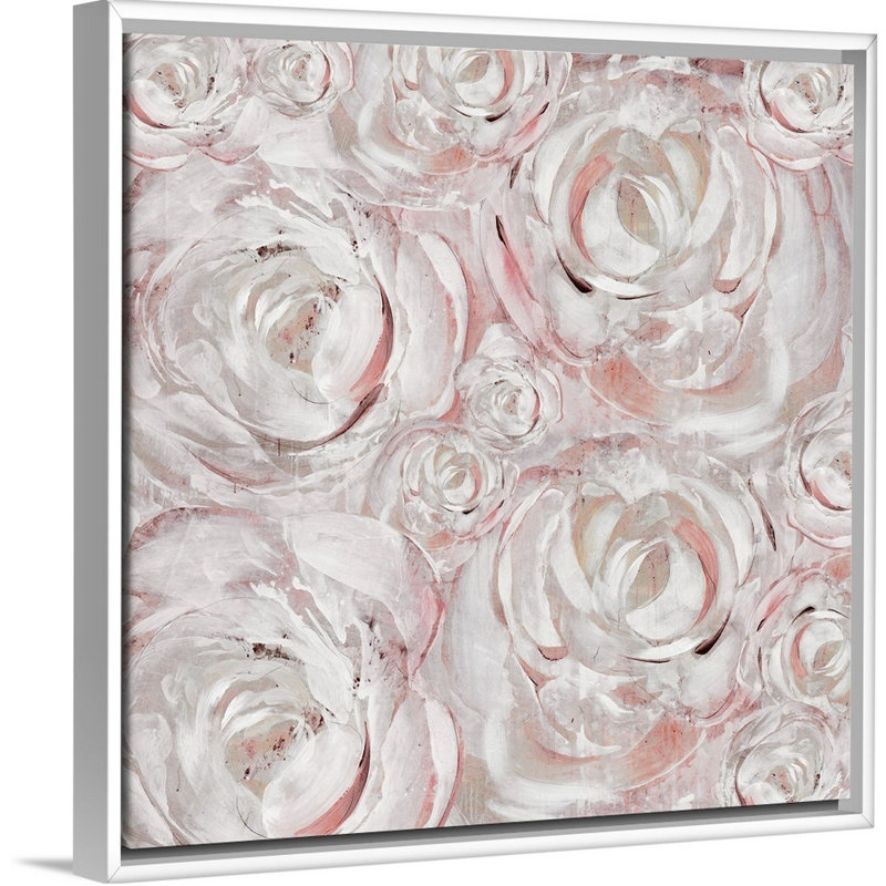 « rosé double iii », peinture sur toile, H 37,7 po x l 37,7 po, Reproduction avec cadre flottant, Blanc
