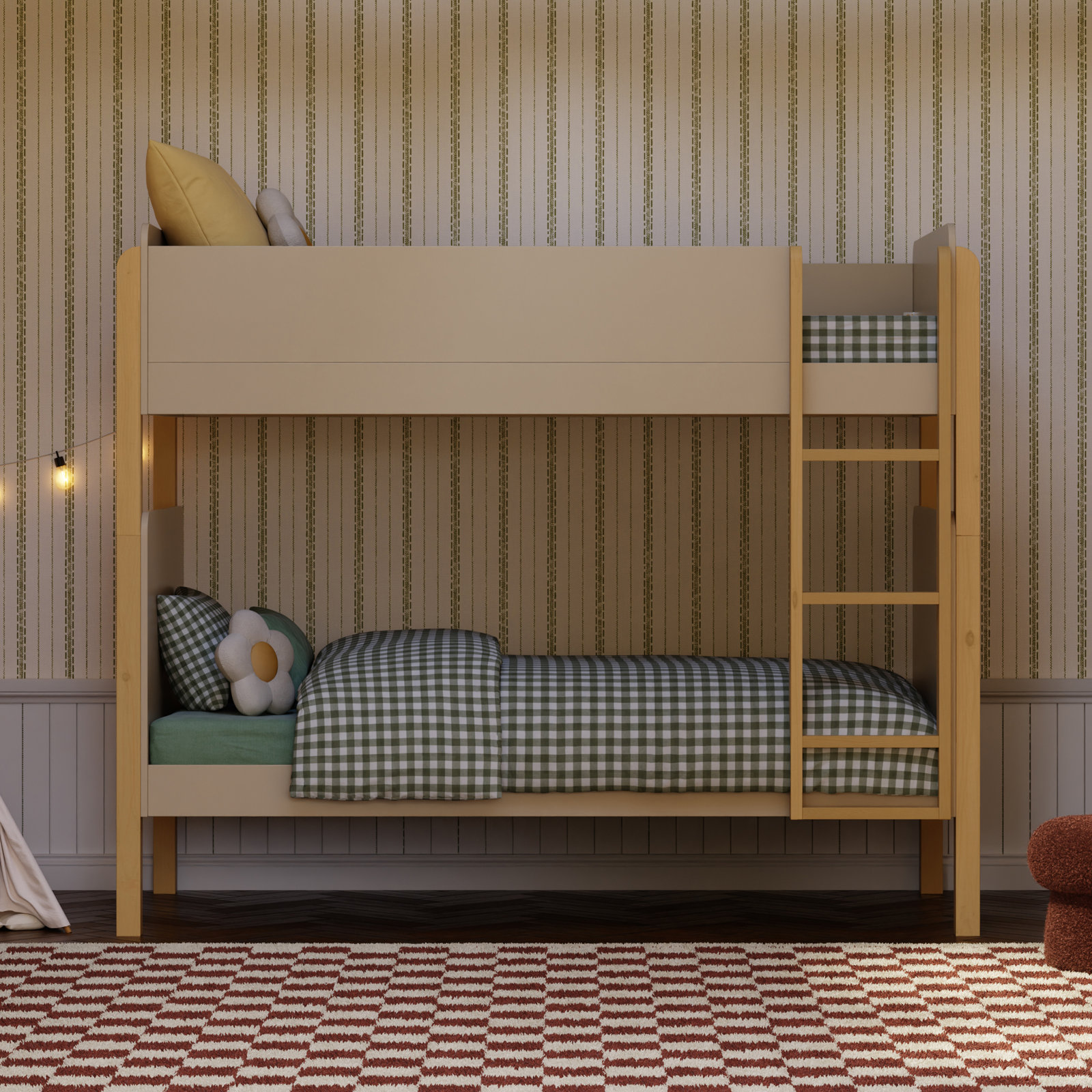 TipToe Twin Bunk Bed, Taupe/Honey