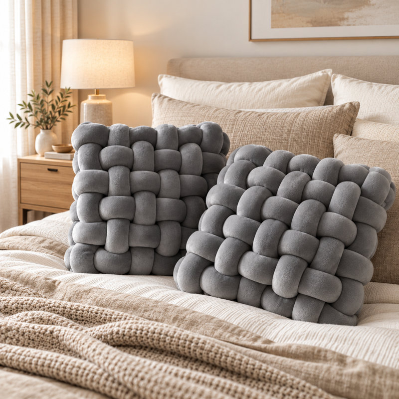 Ensemble de 2 coussins décoratifs de luxe noués à la main, coussins moelleux et épais à nœuds pour canapé, lit et décoration intérieure