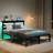 Full Size Metal Bed Frame With Wooden Headboard, RGB Lights, Outlets & Charger, Storage Shelf, Noise-Free, No Box Spring Needed-399471449-399471454