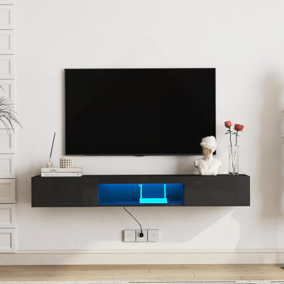 Wall Mounted Floating TV Stand With LED Lighting And Storage, Ideal For Modern Homes And Media Organization