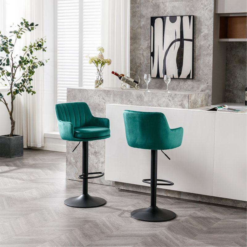 Bar Stools Set Of 2 - Adjustable Barstools With Back And Footrest, Counter Height Bar Chairs For Kitchen, Pub -Green