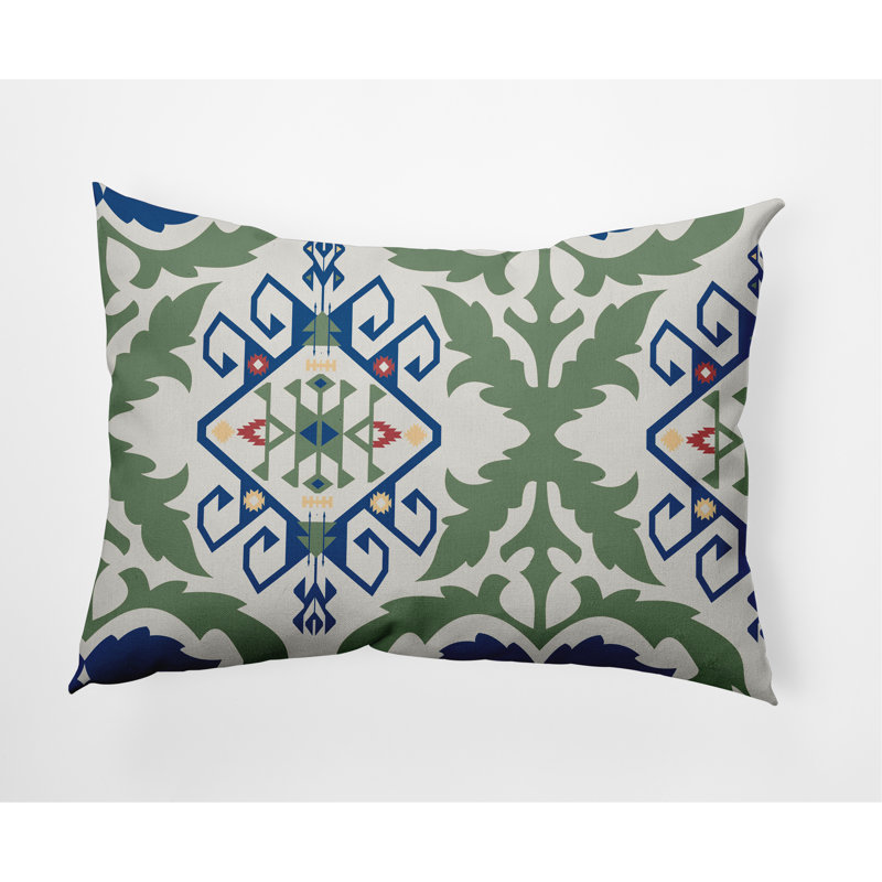 Coussin lombaire intérieur / extérieur Bombay Medallion, Bleu cobalt foncé / vert