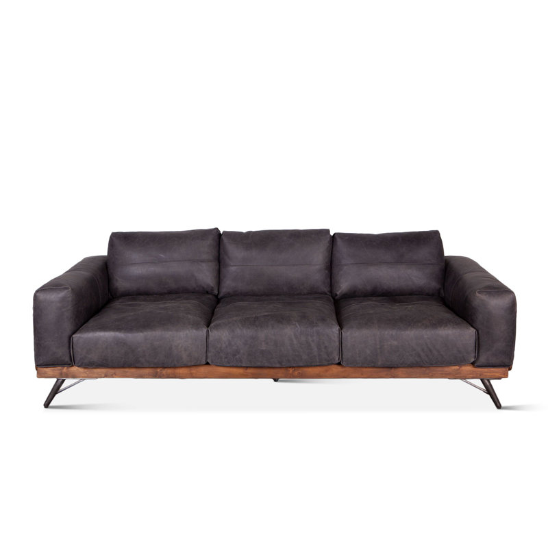 Canapé à accoudoirs carrés en cuir véritable 95 po Darbonne