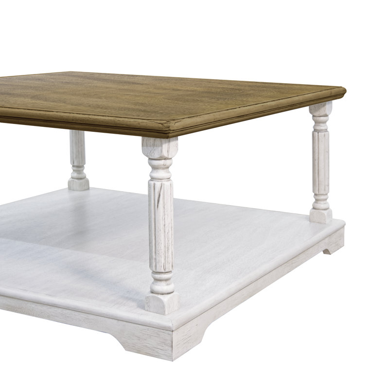 Table basse Allanton, Plateau en chêne antique / base blanc antique
