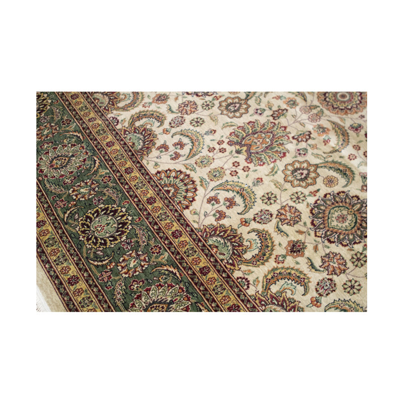 Tapis oriental en laine noué à la main Manchuria crème / vert / ivoire