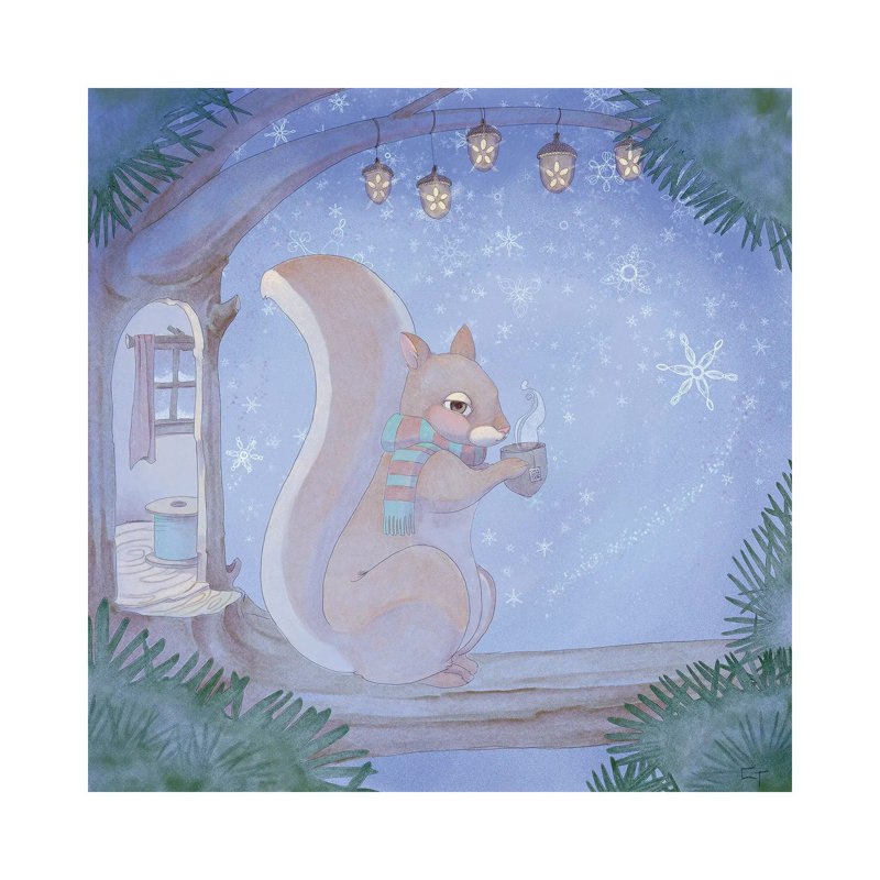 Cozy Squirrel - Wrapped Canvas Painting, 66.04 cm H x 66.04 cm W x 3.175 cm D