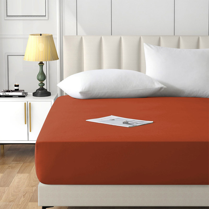 Brushed Microfiber 40cm Deep Fitted Bed Sheet, Rust, Kingsize (5')