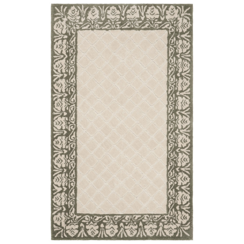 Light Green Hand-Knotted Synthetic Rectangular Rug