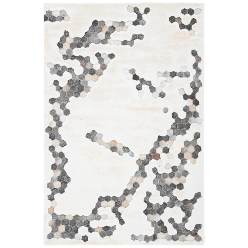 Tapis abstrait en viscose / cuir / coton touffeté à la main Jarrell, Rectangle 9 pi x 12 pi