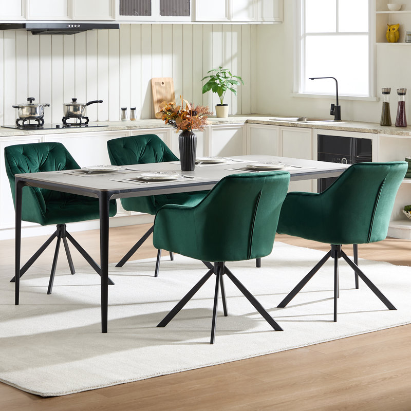 49.8cm H Velvet Upholstered Metal Armchair, Green