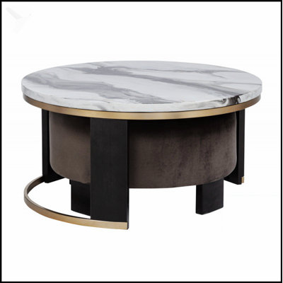 Ensemble de 2 tables basses gigognes avec plateau en faux marbre et repose-pieds, table d'appoint de salon moderne pour un design élégant et fonctionnel