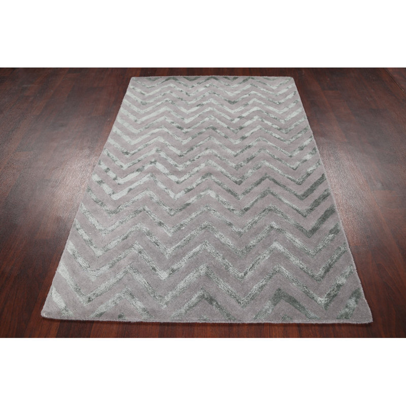 Tapis gris en laine / soie touffeté à la main