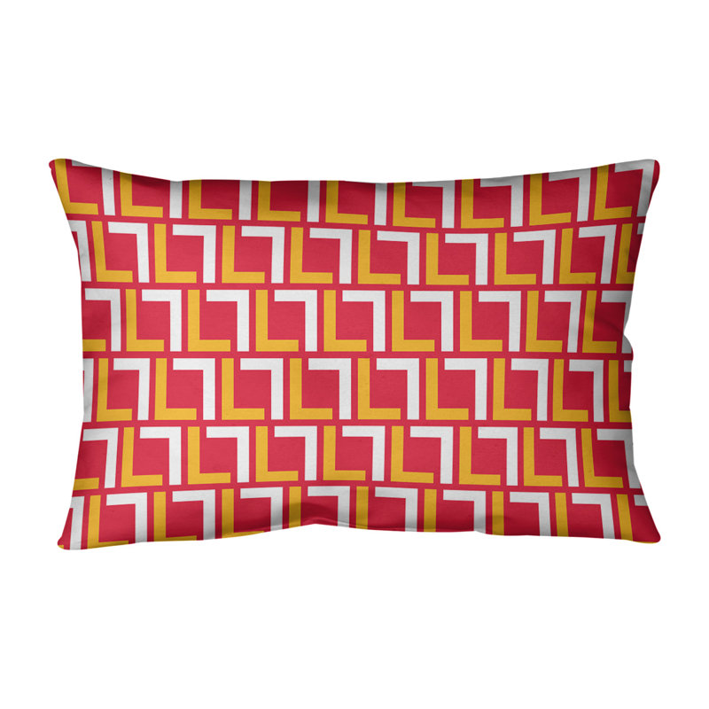 Housse de coussin rectangulaire de luxe Kansas City, Rouge / or / blanc, Croisé en coton