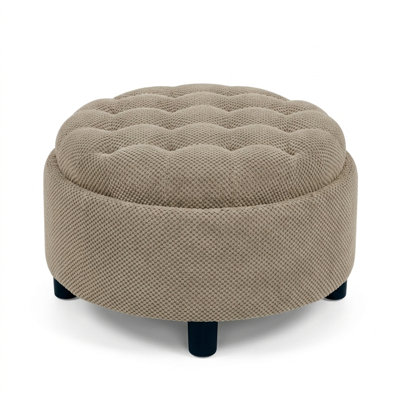 Repose-pieds rond avec rangement; Table basse ronde avec rangement en tissu capitonné moderne, idéale pour les salons et les chambres