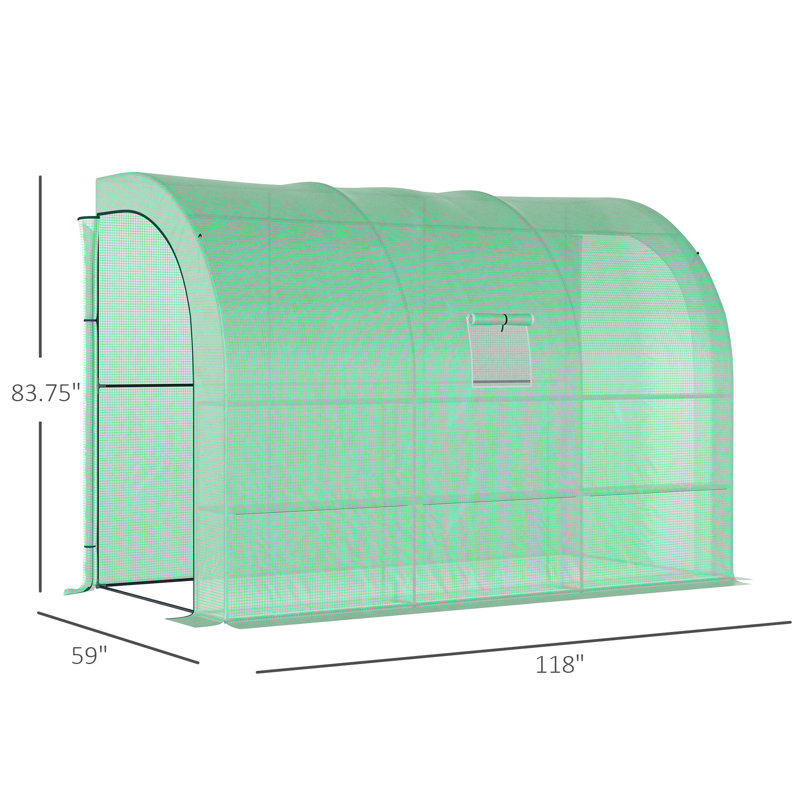 Outsunny Lean To Greenhouse, Walk-In Green House, Plant Nursery With 2 Roll-Up Doors And Windows, Pe Cover And 3 Wire Shelves