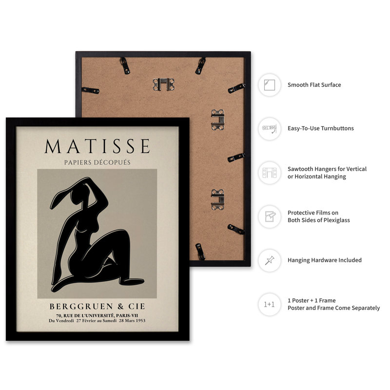 Henri Matisse - Silhouette de femme, H 18 po x l 24 po, Affiche, Cadre noir