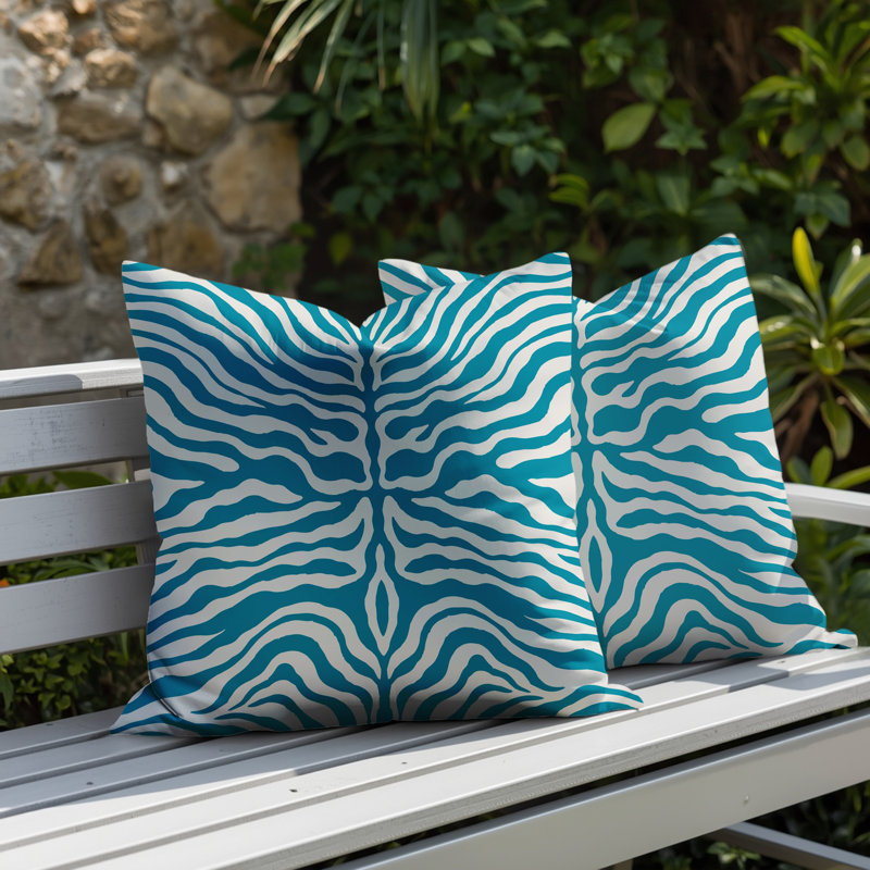 Oreiller réversible intérieur / extérieur à imprimé zébré Eden, 20x20, Turquoise