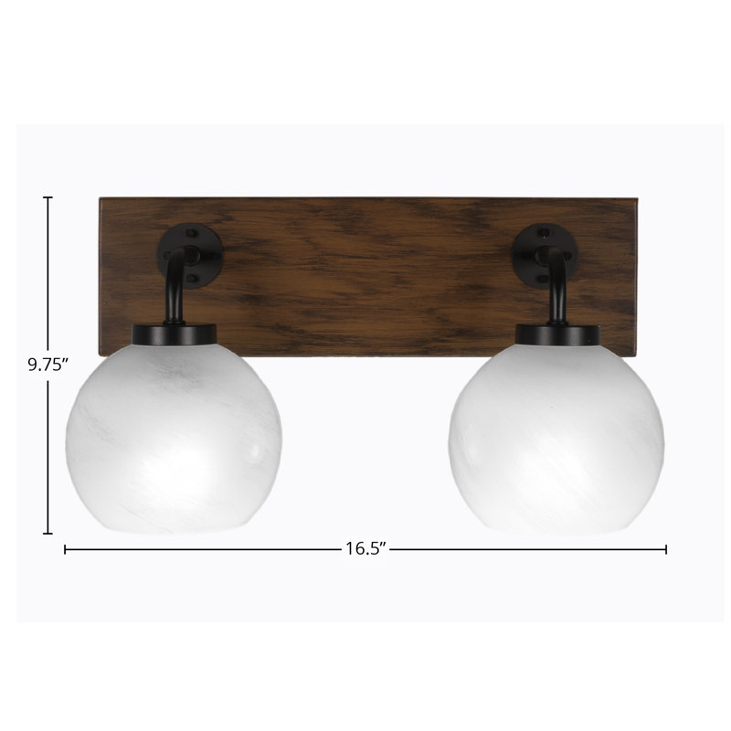 Oxbridge 2 Light Bath Bar Shown In Matte Black & Painted Wood-look Metal Finish With 5.75" White Marble Glass
