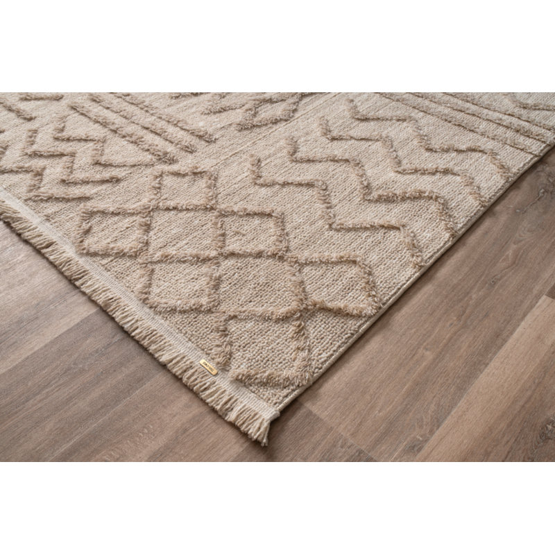 Tapis beige en polyester tissé à la machine à motif géométrique classique Jurjen, Rectangle 4 pi x 6 pi