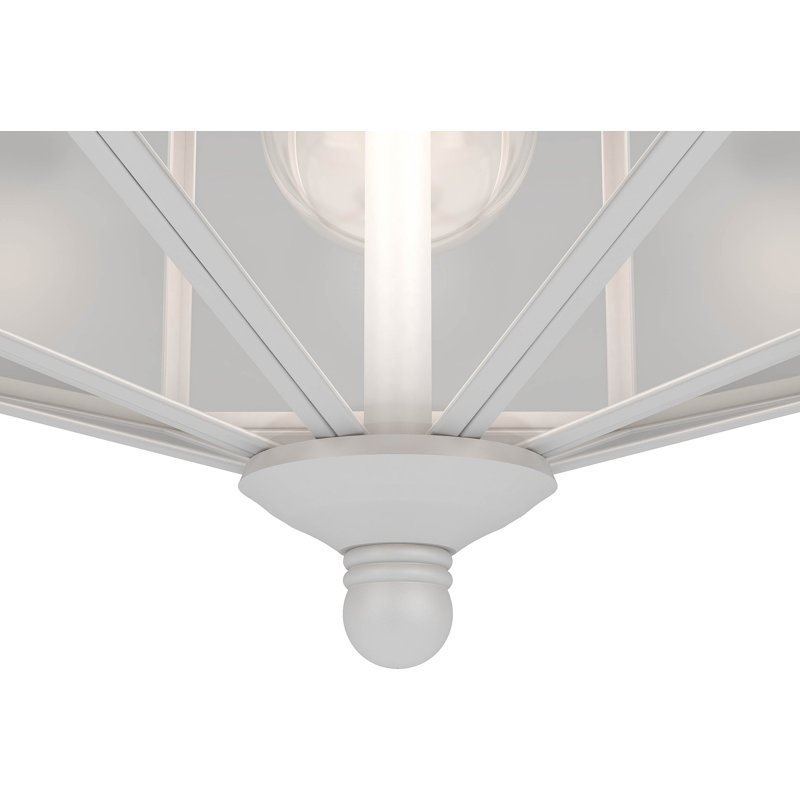 3-Light Indoor White Candelabra Geometric Flush Mount with Clear Glass Panes