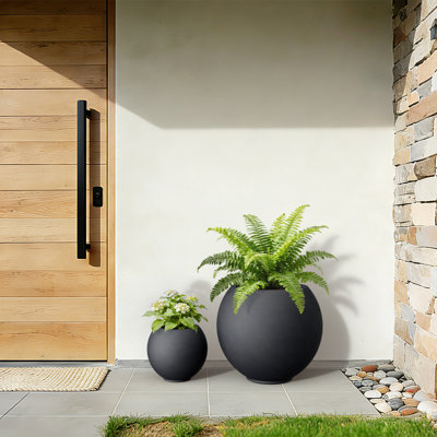 19.5 in. Large Matte Black Concrete Round Planter / Pot with Upgraded Interior with Drainage Holes for Indoor & Outdoor