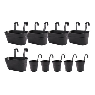 10-Pack Metal Hanging Planter Baskets with Detachable Hooks, Deck Railing Planters for Fence, Balcony, Patio & Home Decor