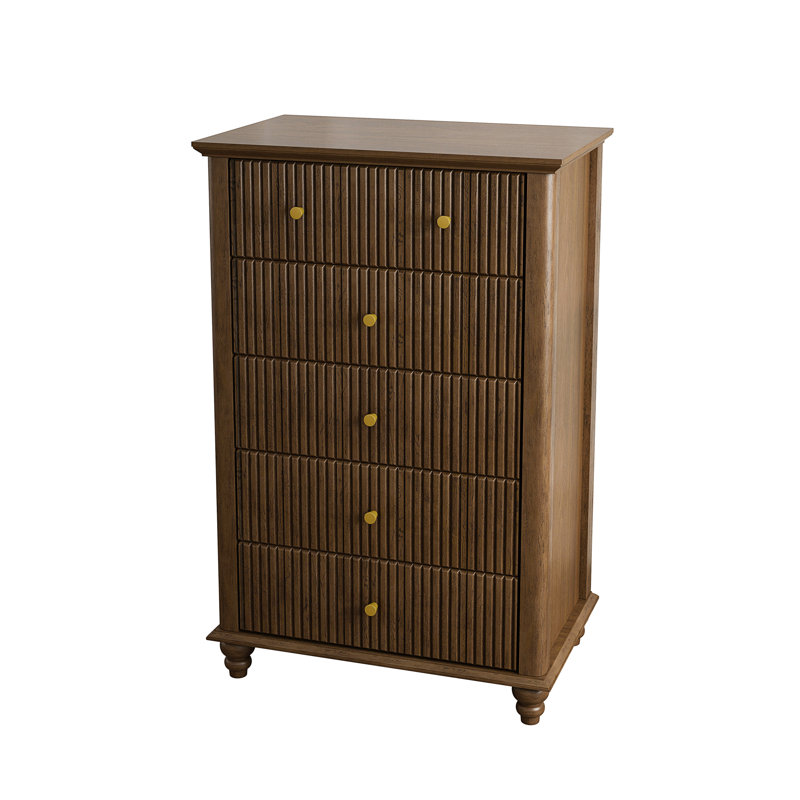 Commode 5 tiroirs cannelée, Brun