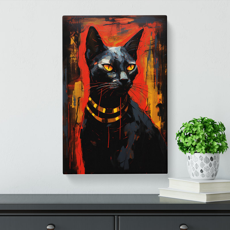 Egyptian Cat Gestural No.3 - Wrapped Canvas, 76cm H x 50cm W x 3cm D