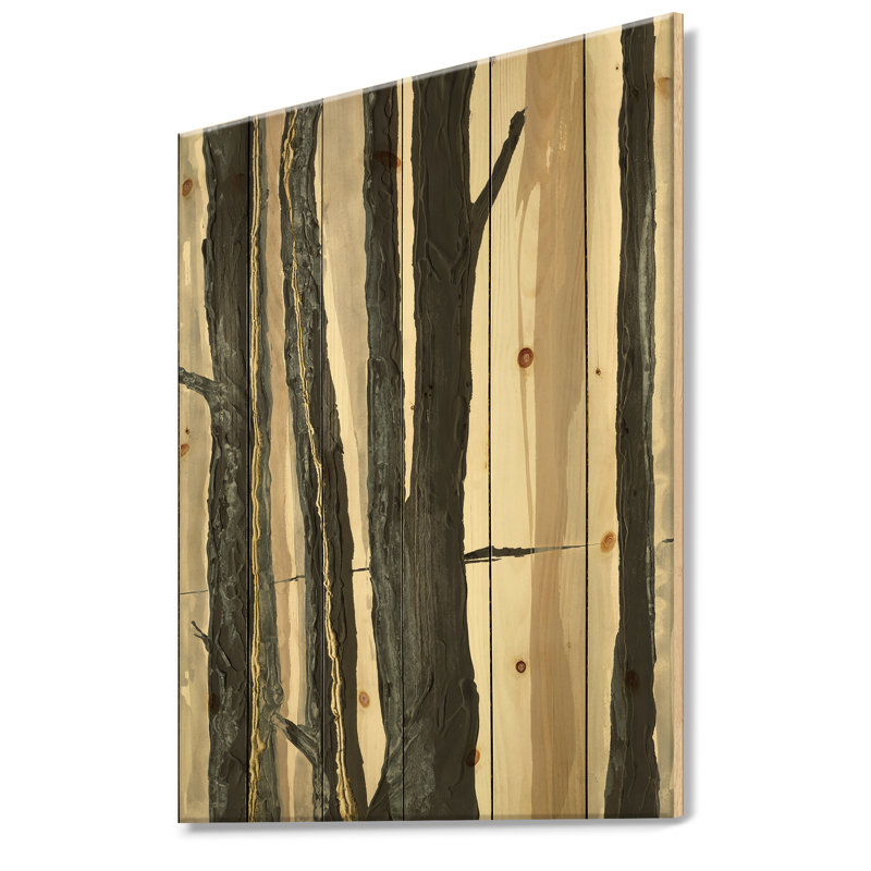 Silhouette de forêt II - impression de campagne moderne sur bois de pin naturel, H 20 po x l 12 po x P 1po