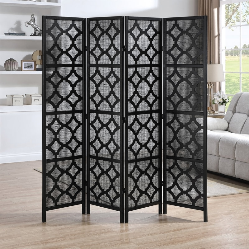 Paravent à 4 panneaux avec motif diamant infusé de quart de feuille