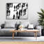 «Silhouettes of People on the Street», art sur toile encadré gris-119727505