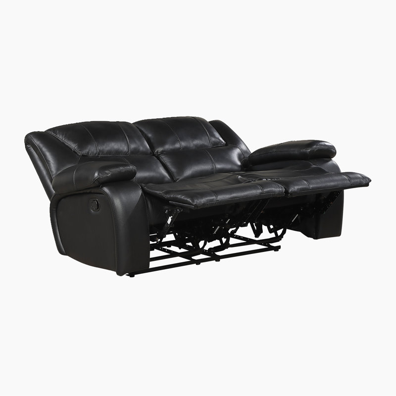 Mervela 64" Transitional Leather Double Reclining Loveseat With Space-Saving Wall-Hugger Design, Top Grain Leather & Pocket Coil Comfort