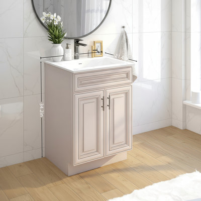 The Antique White Bathroom Vanity Base Is Self-Assembly Compatible And Exudes Elegance.