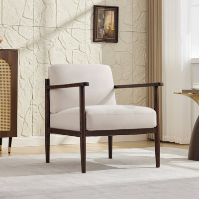 Upholstered Mid-Century Modern Armchair with Wood Frame