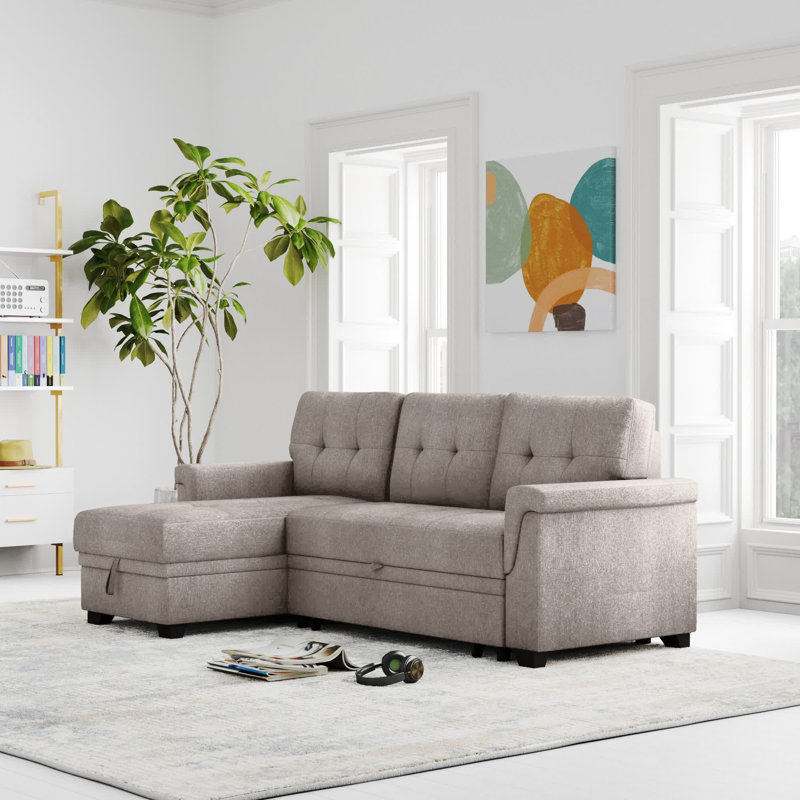 Mitchel Upholstered L-Shaped Sectional Reversible, Light Gray Linen Blend