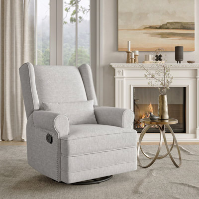 Fauteuil inclinable pivotant, fauteuil à bascule confortable avec coussin lombaire et repose-pieds, fauteuil à bascule pivotant rembourré pour chambre à coucher, chambre d'enfant, gris pâle