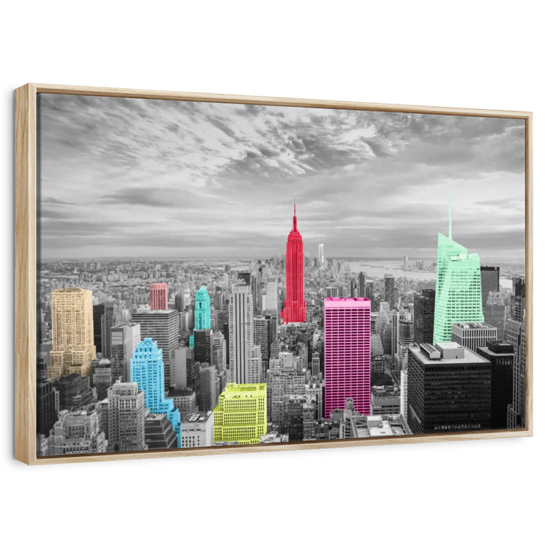 Manhattan Pop, Cadre flottant en bois naturel, 46 po x 31 po