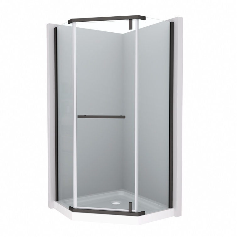 Pivot Shower Door, With 1/4" Tempered Glass , 34.75 In. X 72 In. Frameless Neo-Angle Pivot Shower Enclosure In Matte White.