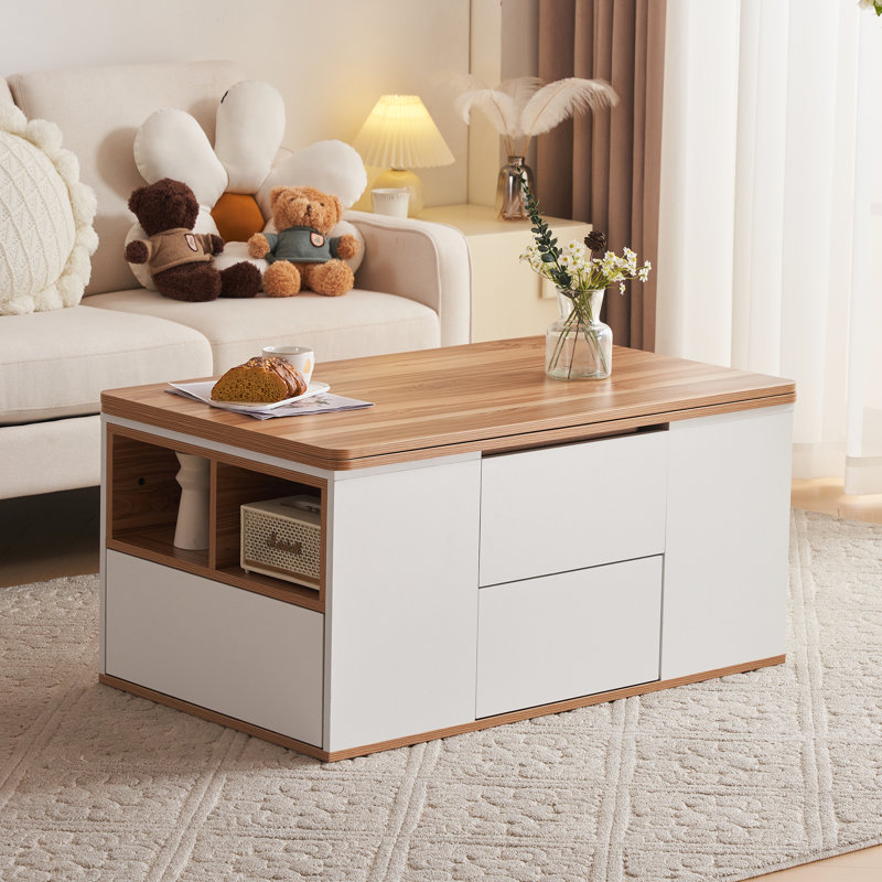 Assal Lift Top Frame Coffee Table with Storage, White, Brown