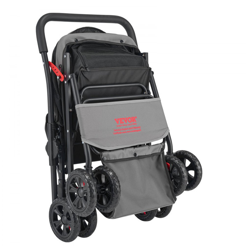 Poussette pour animaux de compagnie, capacité de charge de 20 kg, 4 roues, avec fenêtres en filet et poignée réversible, pliable, avec frein.