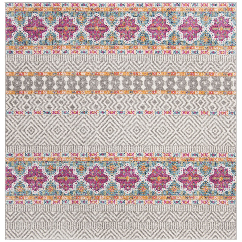 Christa Geometric Gray/Ivory Area Rug, Square 9'