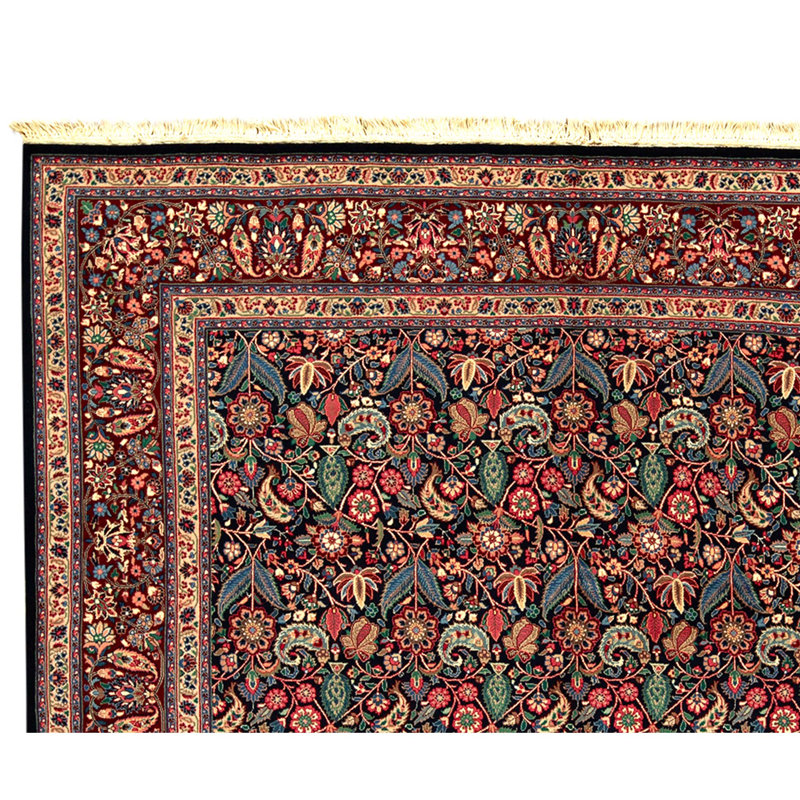 Hand Knotted Wool Oriental Area Rug in Navy And Wine