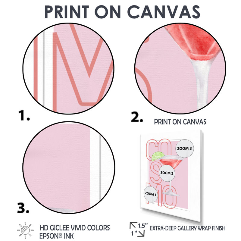 Tout droit, sans glace, canneberge cosmopolite II - Art mural cocktails, Toile avec cadre flottant brun