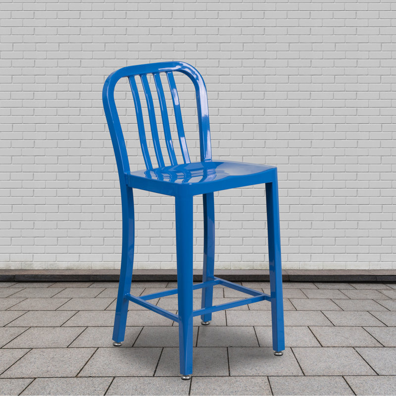 Indoor/Outdoor Commercial Grade Metal Modern Barstools (Set of 2) by Flash Furniture, Blue, Counter Stool (24" Seat Height)